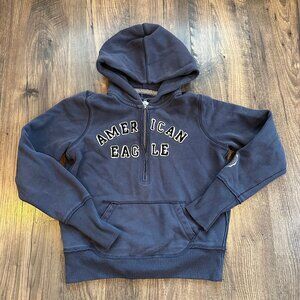 Women's Vintage Y2K American Eagle Hoodie Navy Blue Half Zip Logo, Size: M